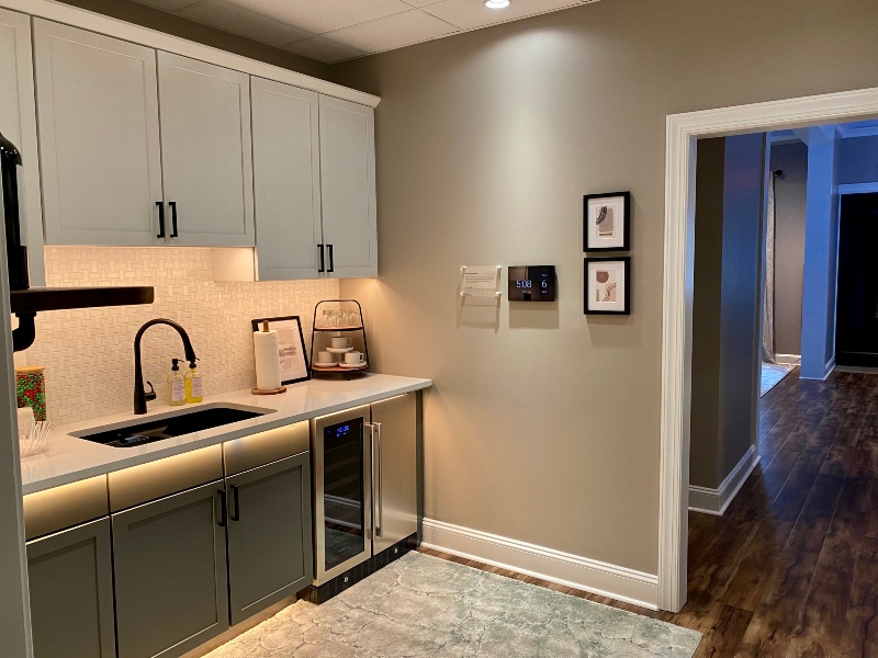 The new space includes a dedicated kitchen area so SoundVision can show prospective clients a wide-array of control and lighting options.