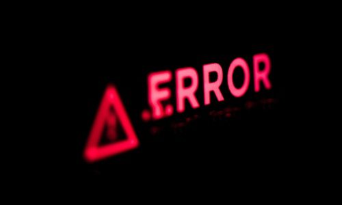 Error message in red meant to indicate software issues leading to a lighting control automation system failing.