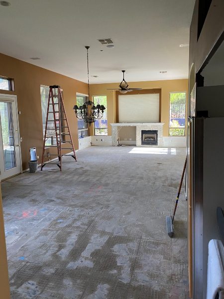 Before image of installation where Bigfoot Concepts has begun its above-the-fireplace installation of the MantelMount swivel mount.