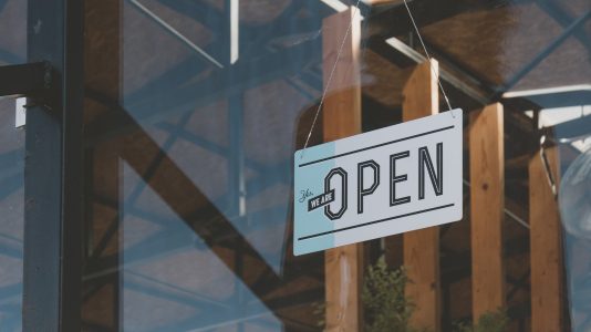 Sign in window small business owner concept.