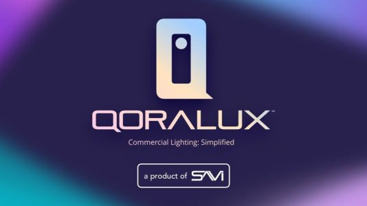 SAVI qoraLux high voltage low voltage lighting logos.