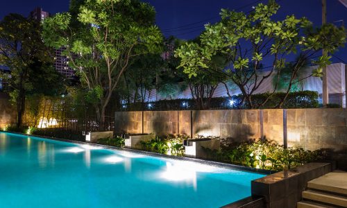 Exterior lighting project poolside luxury home.
