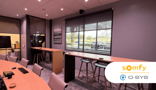 Somfy Q-SYS Technology Partner Program Roll-a-Shade Partnership