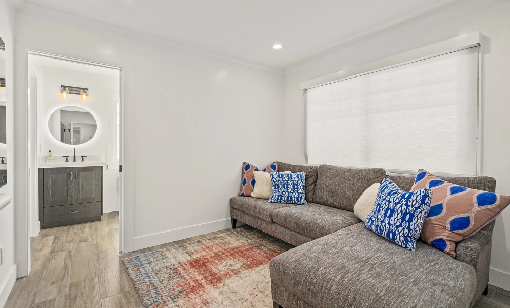 Modern coastal smart home design with backlit LED mirror Pacific Beach Audio Impact