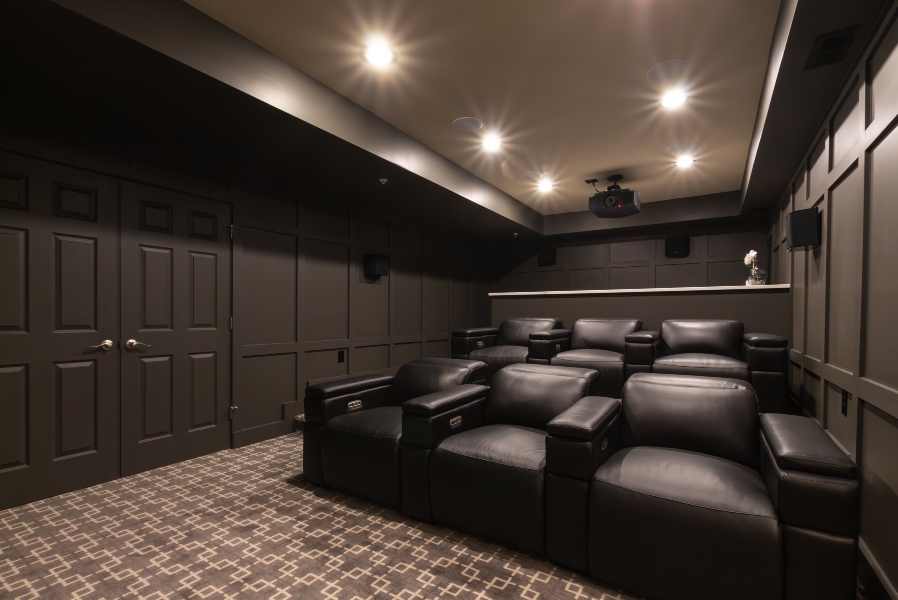 Custom home theater back bar by Gramophone in Bowie, Maryland home.