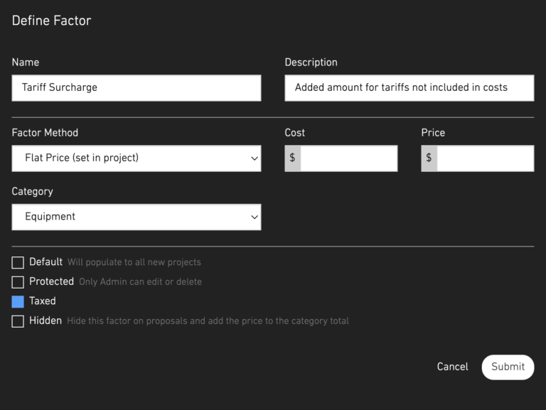 Tariff Fee Factor Interface